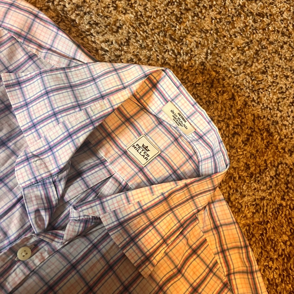 Peter Millar Mens Button Down Shirt Short Sleeve Plaid Check Casual No Size